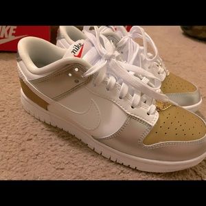Silver/Gold Dunks with Nike Chain